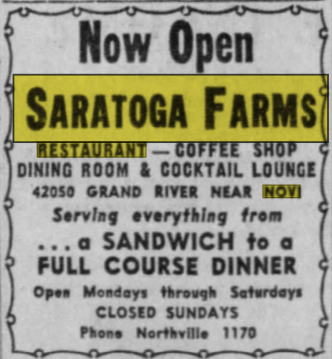 Saratoga Farms - 1953 OPENING AD (newer photo)